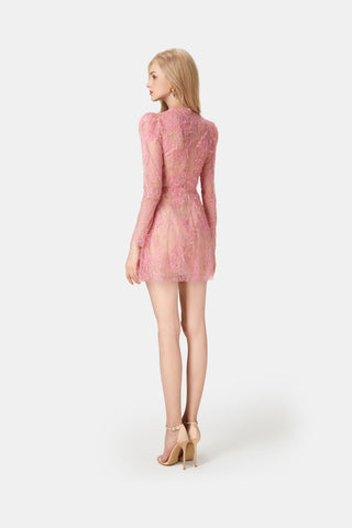 Pink Beaded Lace Mini Dress