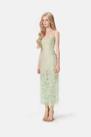 Mint Beaded Lace Pencel Dress