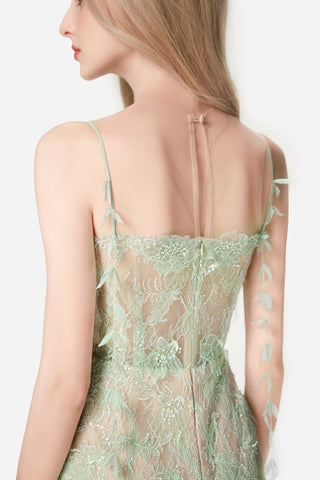 Mint Beaded Lace Pencel Dress