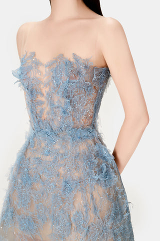 Blue Beaded Lace Dress