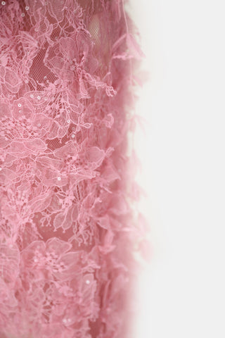 Pink Beaded Lace Pencel Dress