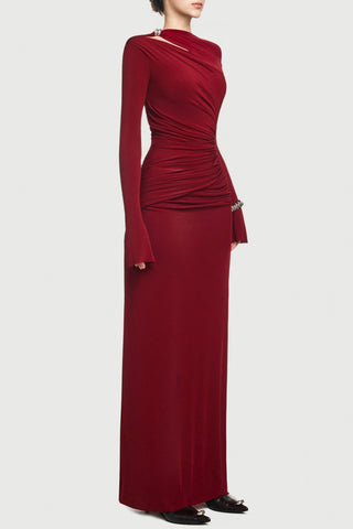 Lysander Asymmetrical Drape Cutout Maxi Dress - Red