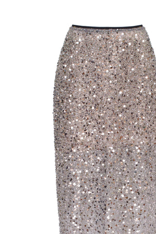 Showstopper fully sequined silver fitted maxi skirt, Midnight Walk