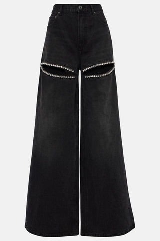 Maeia Rhinestone Cutout Jeans - Black