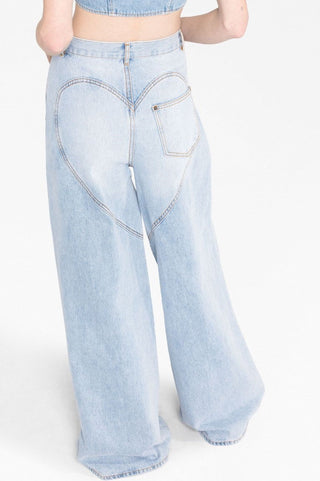 Maeia Rhinestone Cutout Jeans - Blue