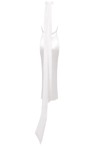 Maelis Pearl Satin Halter Maxi Dress - White