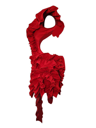 Margie Cutout Ruffle Tiered Dress In Red