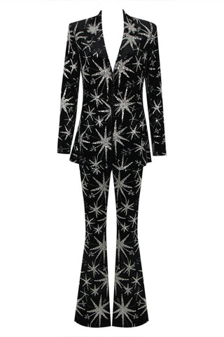 Marigo Star Glitter Embroidered Blazer Two Piece Set