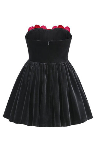 Floral Strapless Velvet Mini Dress