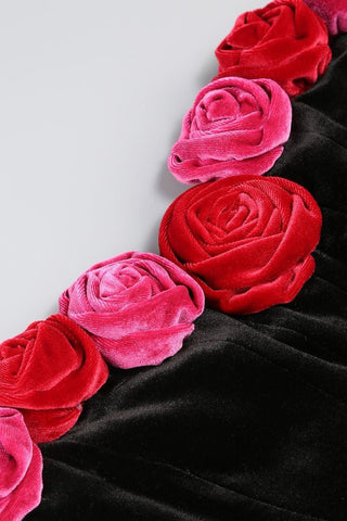 Floral Strapless Velvet Mini Dress