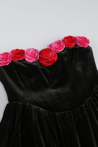 Floral Strapless Velvet Mini Dress