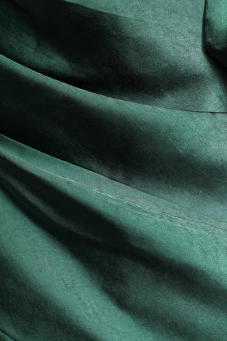 Emerald Satin Cowl Neck Tulip Mini Dress