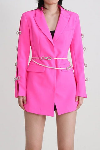 Milena Bow-Detail Pearl Belted Blazer Dress