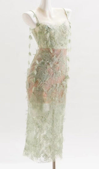 Mint Beaded Lace Pencel Dress