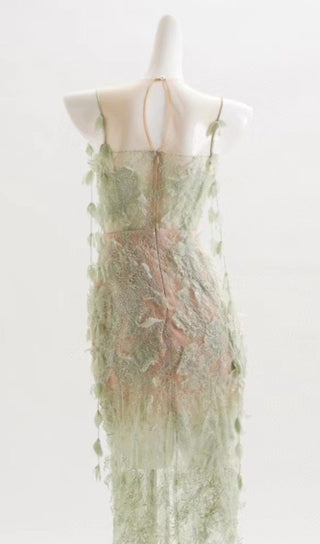 Mint Beaded Lace Pencel Dress