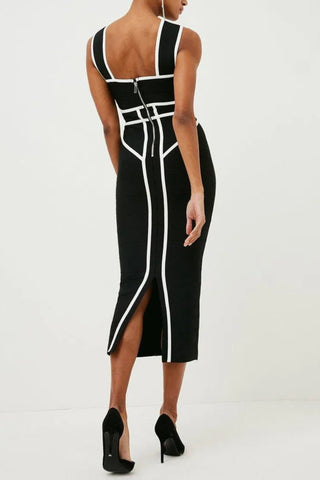 MYRNA CROSS STRAP COLOR BLOCK MIDI SLIT DRESS