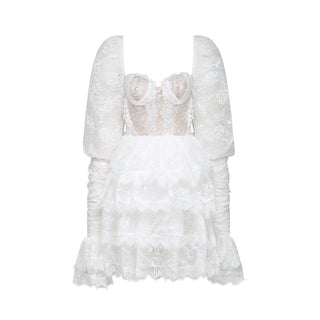 Uiala Lace Puff Sleeves Mini Dress