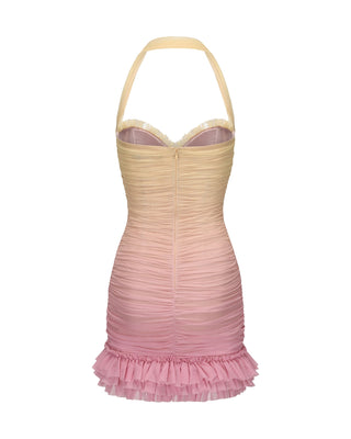 joyce pleated hem mini dress in Gradient yellow