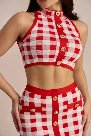 Natalie Gingham Check Bandage Skirt Set