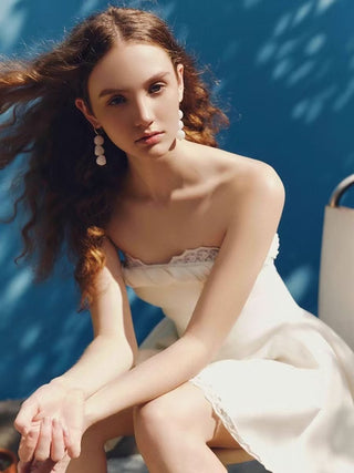 sylvia lace trim strapless mini dress in white