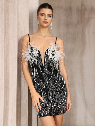 zenobia Pearl-embellished deep V-neck backless mini dress