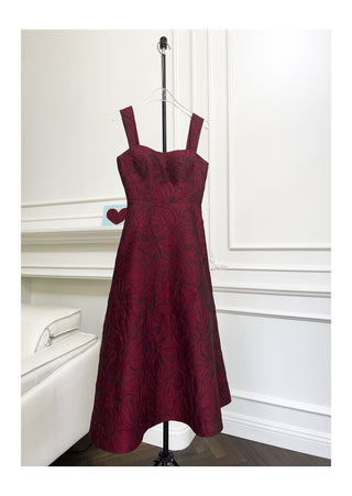 burgundy jacquard camisole midi dress