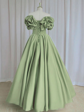 A-Line off Shoulder Satin Green Dress