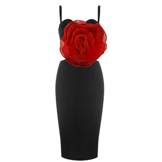 Jacey Mesh Flower Bandage Midi Dress