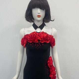 sebastiane Halterneck Flower Bandage Maxi Dress in black