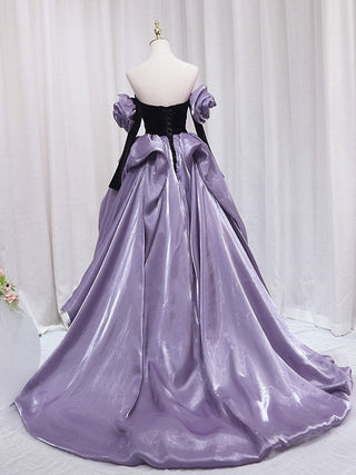 Purple/Black A-Line Long Prom Dresses