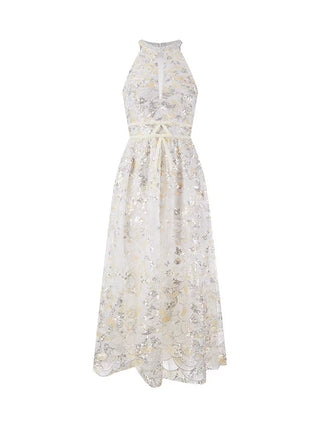 Gold Couture with Floral Embroidery Sequin Banquet Dress