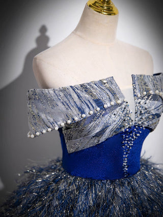 A-Line Shiny Sequin Blue Prom Gown