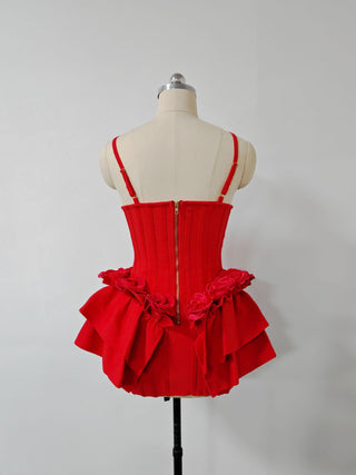 marcia Sleeveless Sequins Flower Bandage Mini Dress in red