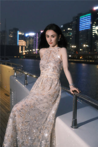 Gold Couture with Floral Embroidery Sequin Banquet Dress