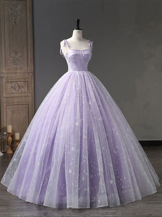 A-Line Tulle Purple Prom Dress