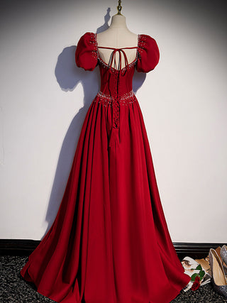 A line  burgundy satin dress