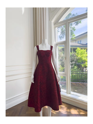 burgundy jacquard camisole midi dress