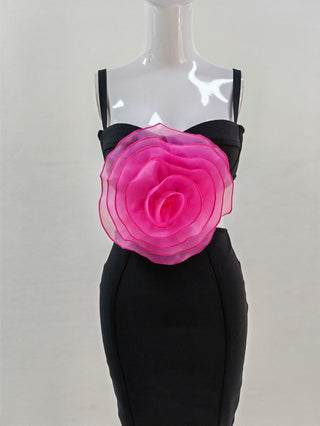 Jacey Mesh Flower Bandage Midi Dress