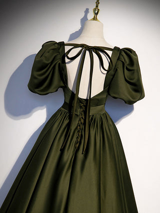 Green satin A line dress