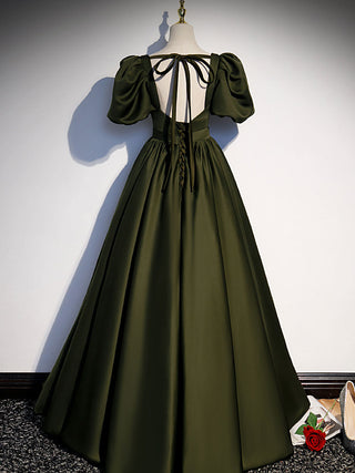 Green satin A line dress