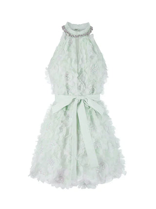 Pastel Green Ribbon Floral wedding guest bridal Dress