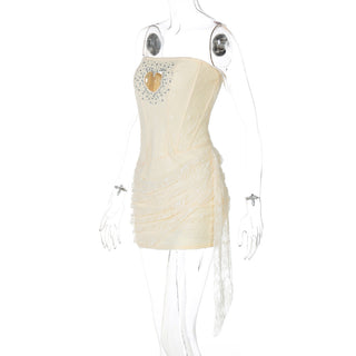 meroy Strapless Lace Mini Dress in Baby Pink