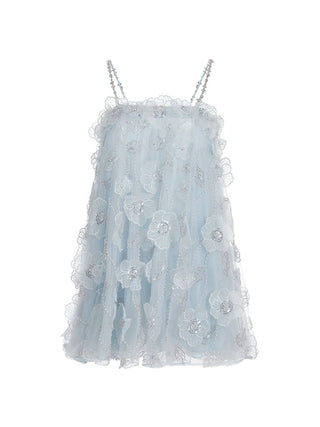 Tutu Light Blue Sleeveless Flower Diamond Short Doll Dress