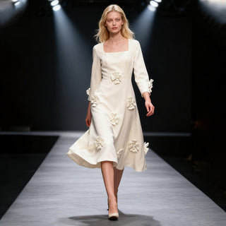 winifred 3d flower embellished  long sleeve maxi dress in white