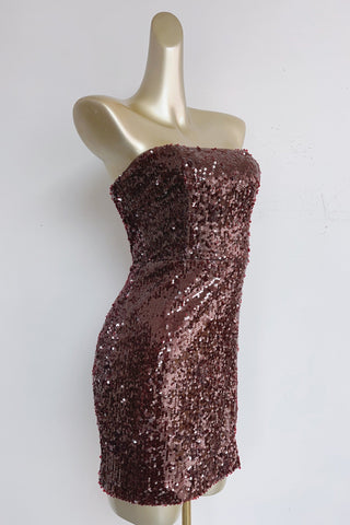 Strapless sequin Mini Dress in Burgundy