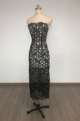 letitia Strapless Flower Embroidered Midi Dress