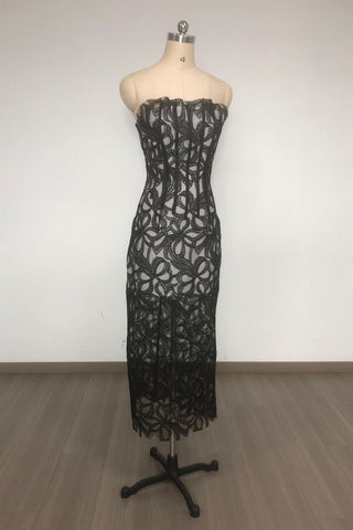 letitia Strapless Flower Embroidered Midi Dress