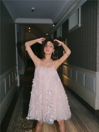 Zola Pink Flower Embroidered Loose doll Party Dress