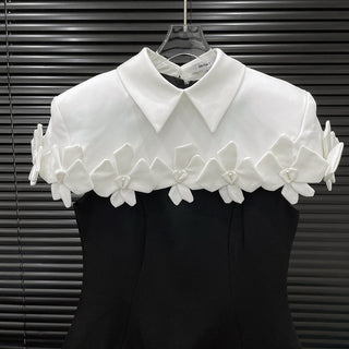 alma Collar Flower Mini Dress In Black