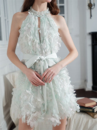 Pastel Green Ribbon Floral wedding guest bridal Dress